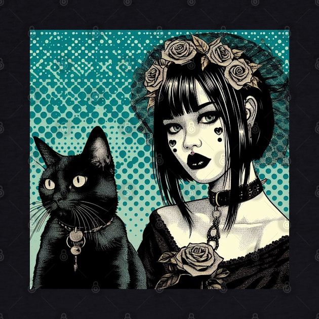 Gothic girl and her cat by Goth_ink